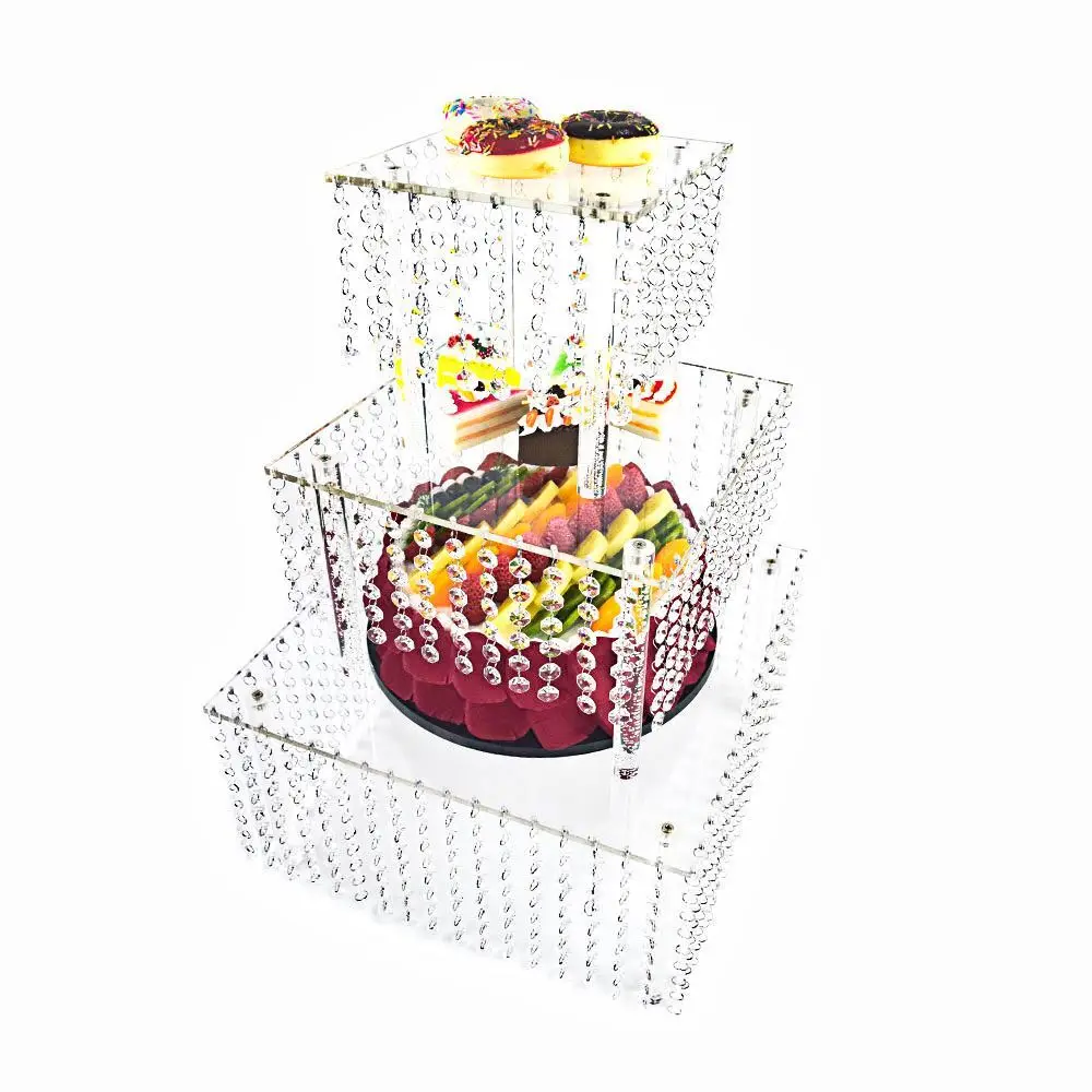 Clear Cake Stand, 3 Pieces Square Cake Stands, Tabletop Cake Stand for Display and Decoration For Weddings, Anniversaries, Birthday parties, Celebrations, or Other Special Occasions for Displaying Cakes, Desserts, Biscuits, Candies, and More