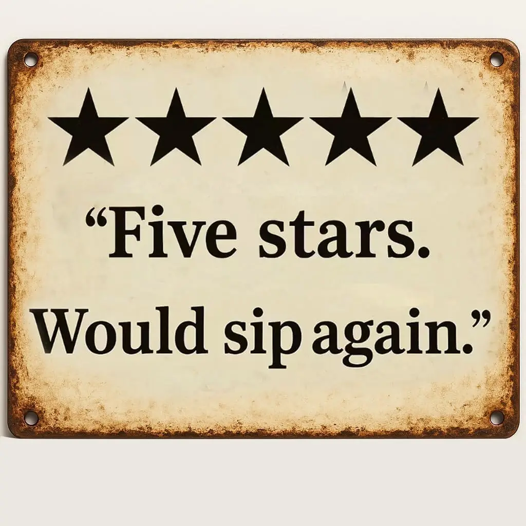 “Five stars.Would sip again- Funny Vintage Metal Beer Tin Sings Bar Signs Wall Decor for Man Cave or Garage --Tin Sign