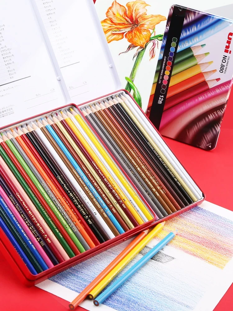 12/24/36pcs Uni Mitsubishi 880 Oil Colored Pencils Set  Drawing Sketching Professional School Stationery Art Supplies