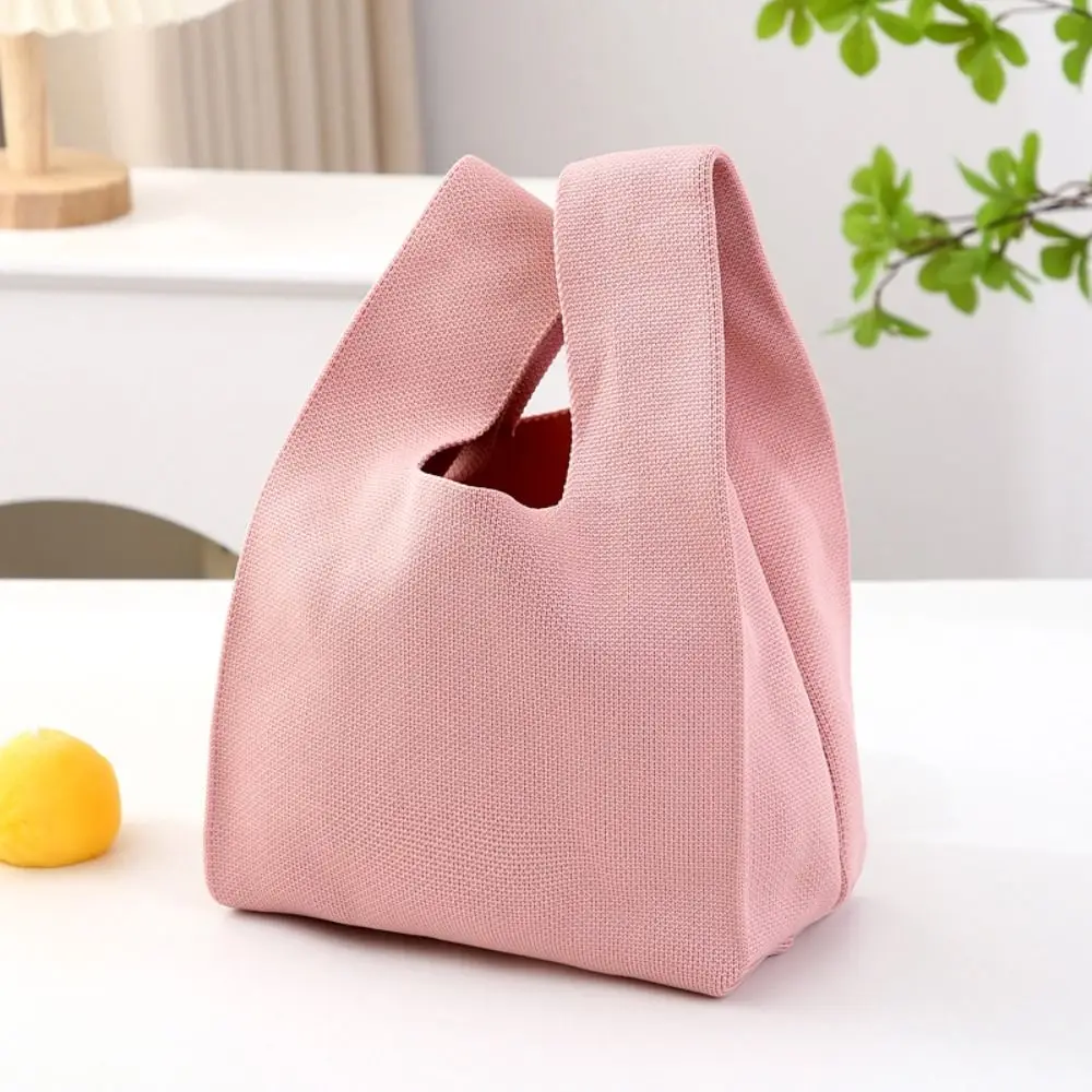 

Fashion Knitted Knot Wrist Bag Solid Color Handmade Handbag Reusable Large Capacity Tote Bag Women Girls