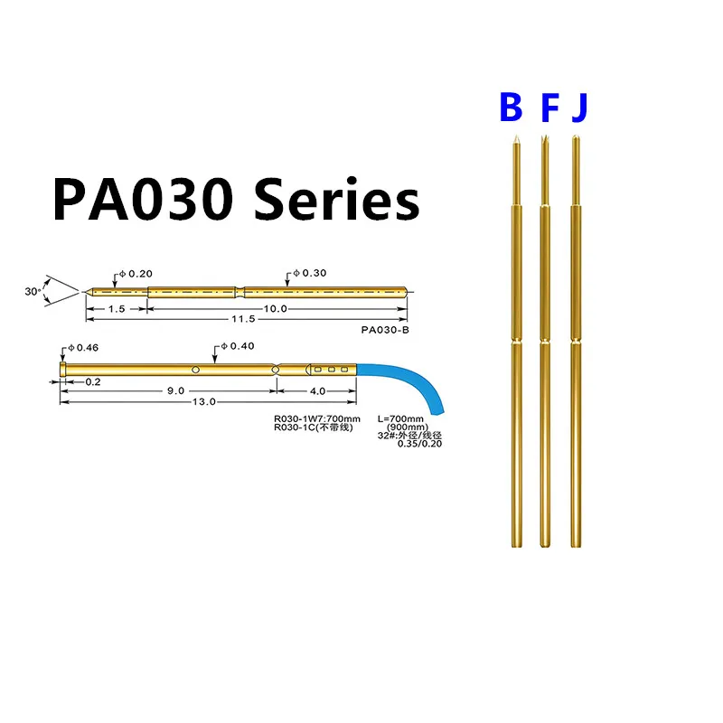 20/100PCS P030-B F J Brass Spring Test Probe Diameter 0.30mm Length 11.5mm PCB Pogo Pin