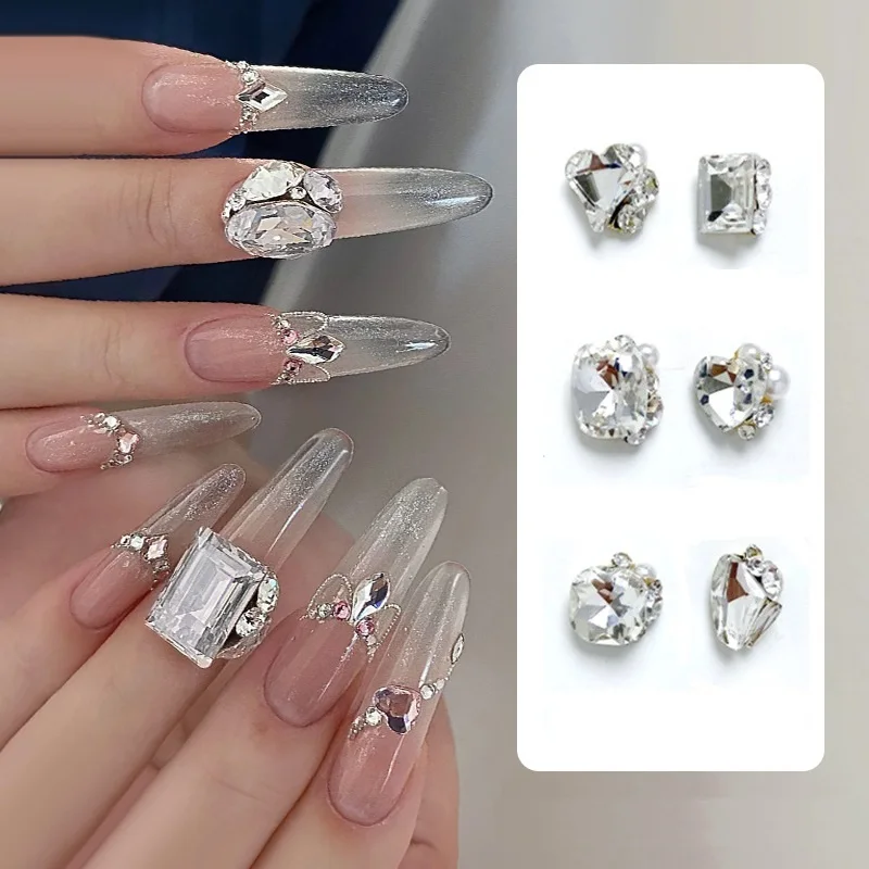 30Pcs/Lot Nail Charms Jewelry Luxury Transparent Nail Parts Gems Stones Crystal Rhinestones Nail Art Decoration Accessories