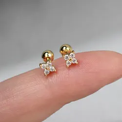 1 unidad de Mini pendientes minimalistas de moda con forma de flor de cristal, pendientes delicados y pequeños de circón para mujer y niña, joyería para Piercing corporal 20G