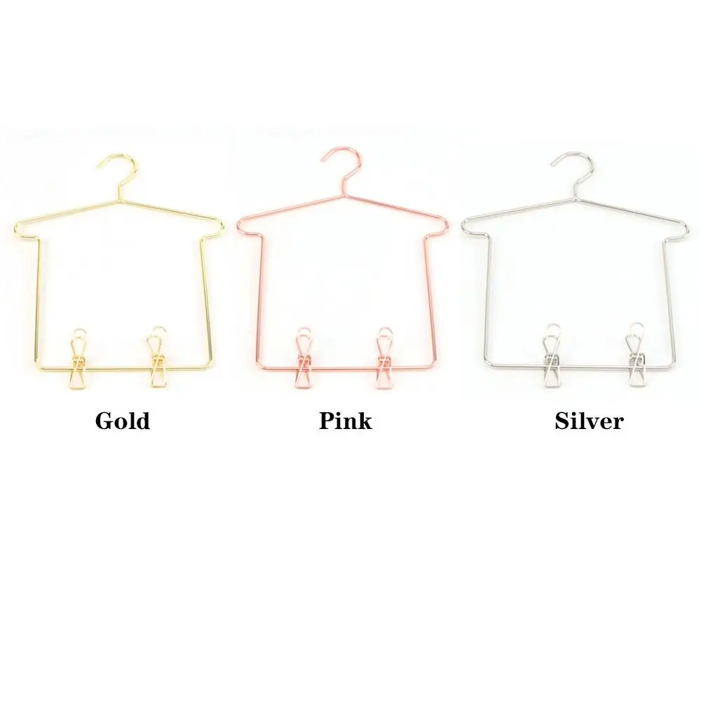 Cute Mini Doll Clothes Hangers, Acessórios Boneca, Móveis Dollhouse, Metal, 5Pcs