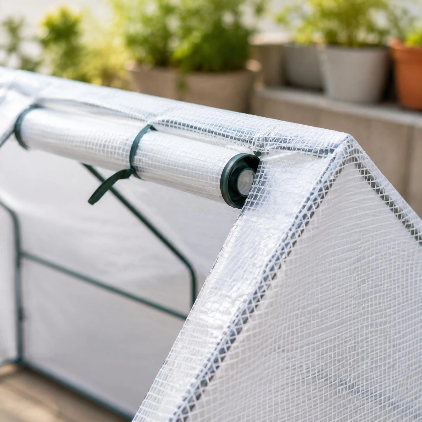 

Mini Greenhouse Cylindrical Steel Frame Mesh Greenhouse Garden Enclosure Peaked Roof Plant Mesh Cover Front Openings