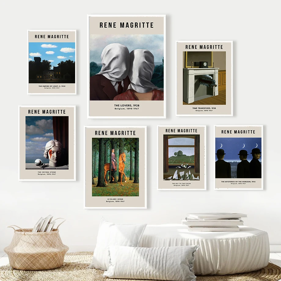 Rene Magritte Golconda Surrealism Modern Wall Art Canvas Painting Nordic Posters And Prints Wall Pictures For Living Room Decor