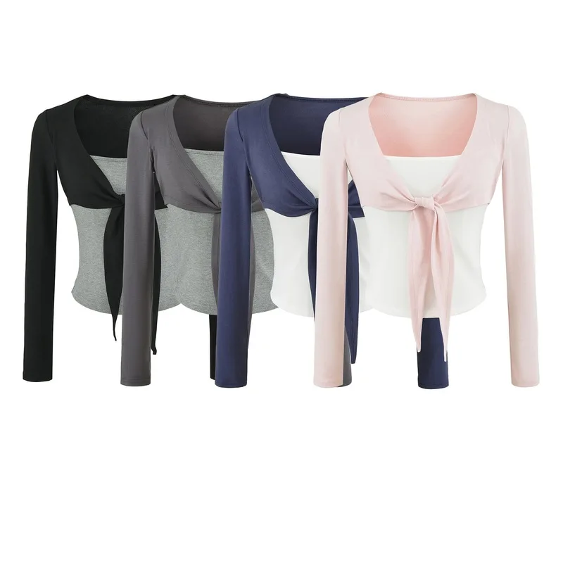 2026 new autumn women's long sleeve shirt gray solid color regular shoulder two piece design casual daily wear s
