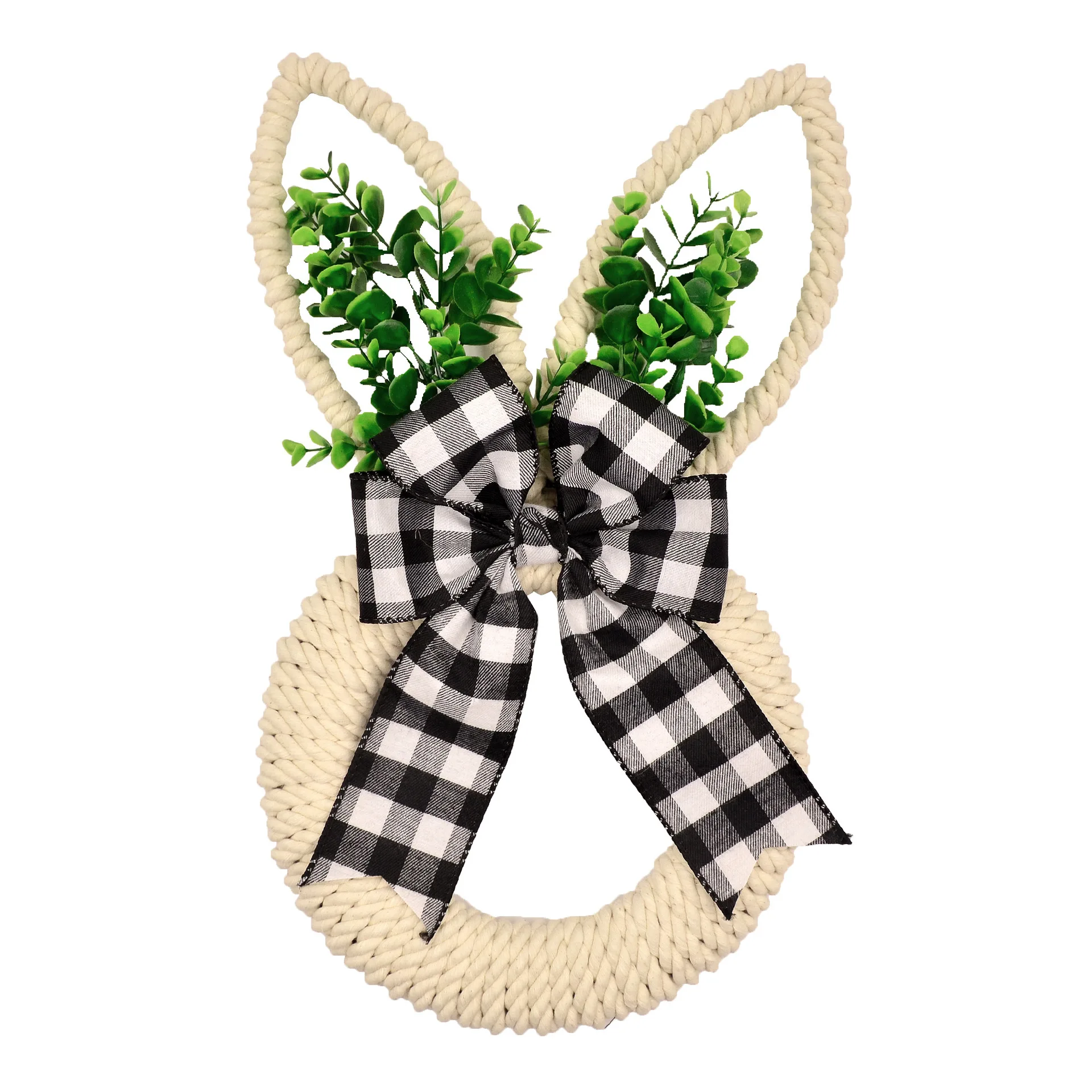 

Spring Floral Wreath Easter Door Decor Easter Bunny Decoration Easter Bunny Wreath with Hemp Rope Bow Spring Rabbit Door Hanging