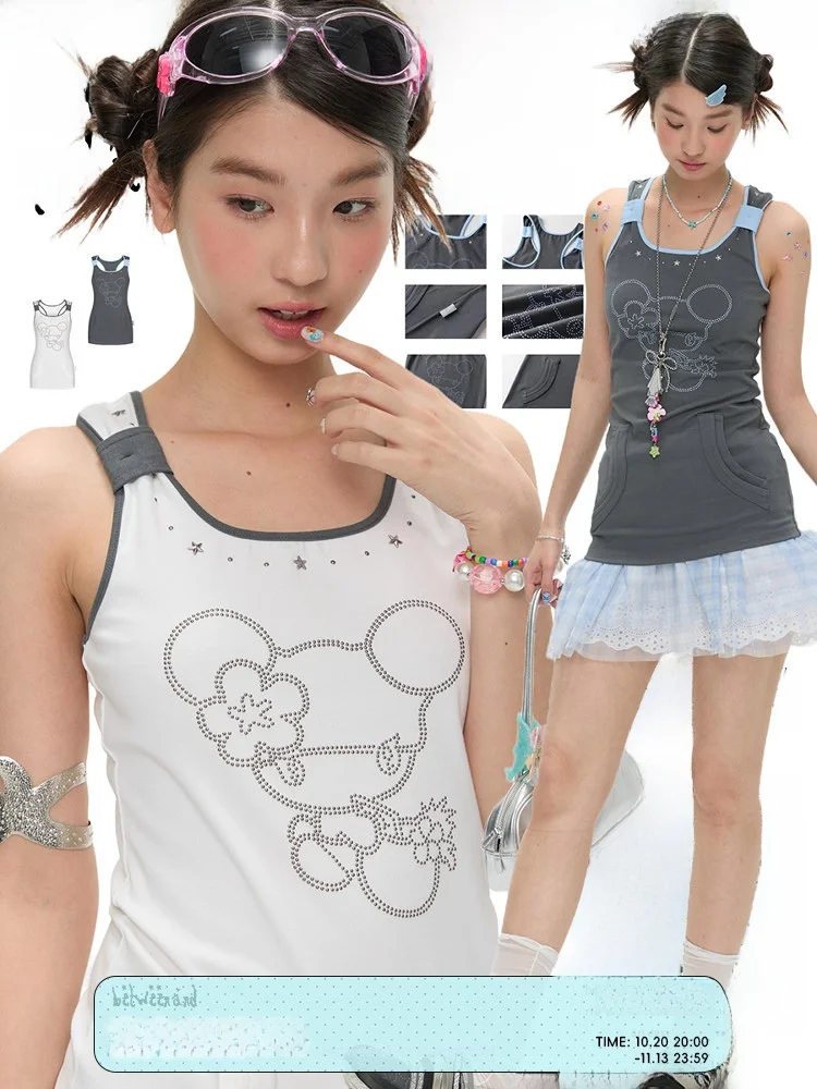 BENANDx Summer Dual Color Bead Pocketless Workwear Tank Top Women's Side Breast Concealing Top H-Shape Ventilation Clothing