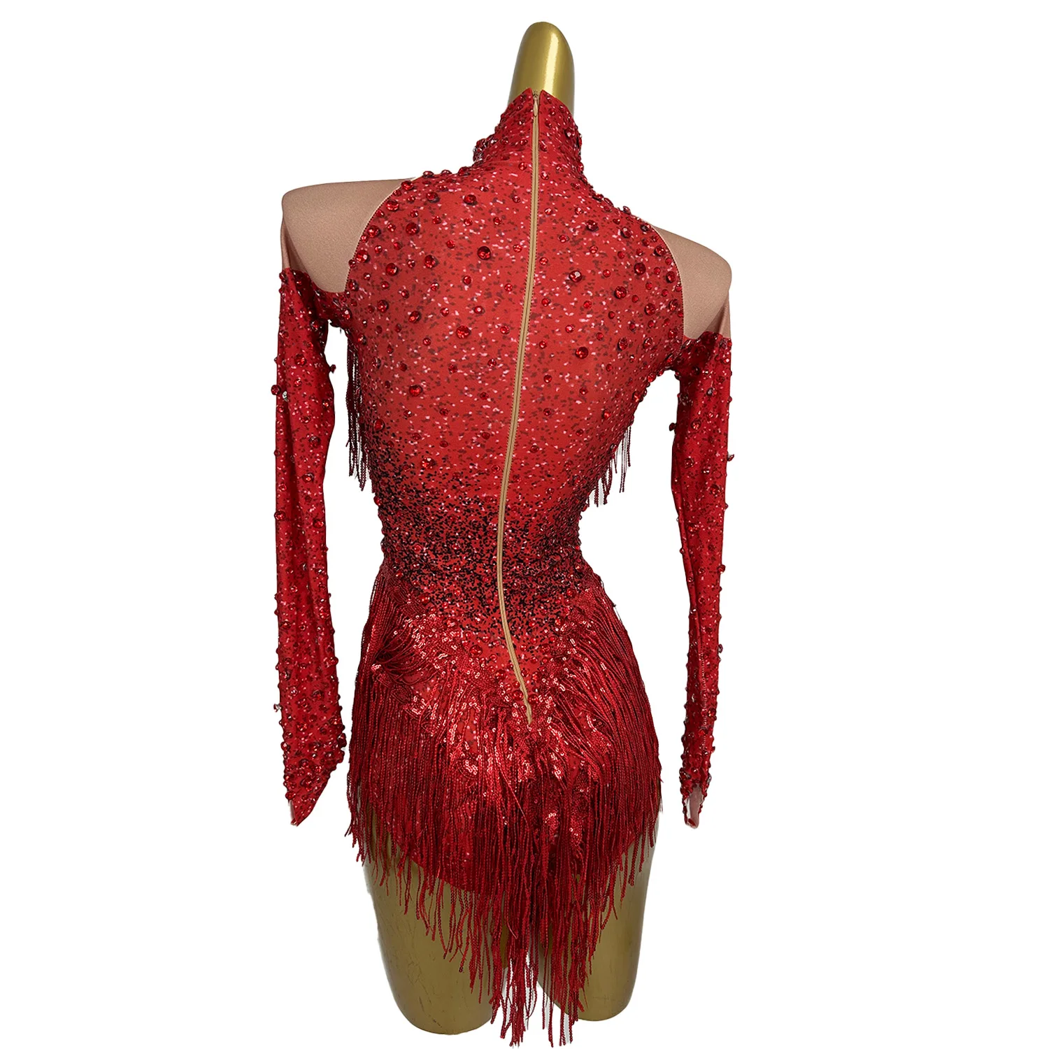 Nightclub Sexy Show Wear Carnival Party Bodycon Spandex Elastic Tassel Red Bodysuit Sparkly Rhinestone Stage Performance Costume