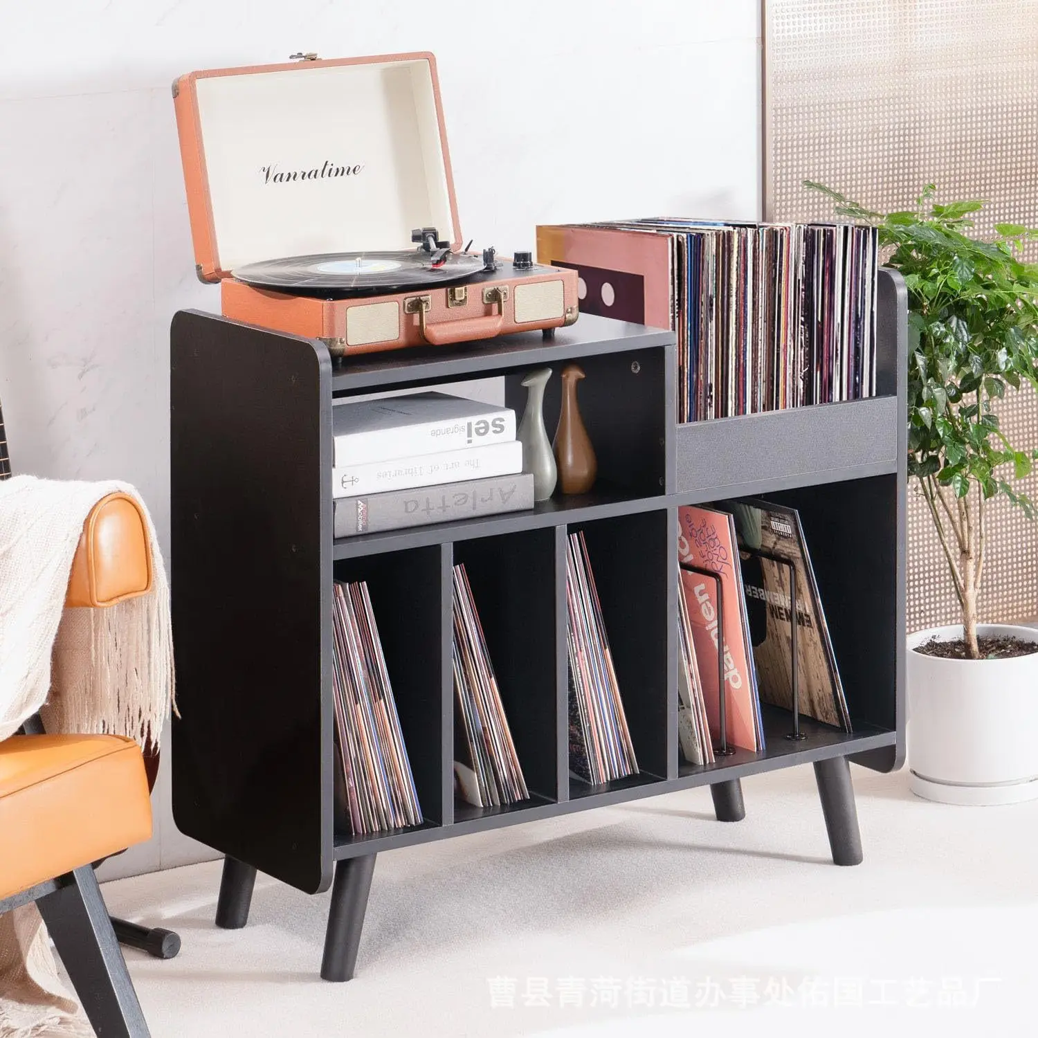 New vinyl storage rack, retro solid wood magazine shelf, floor-to-ceiling solid wood book record storage rack