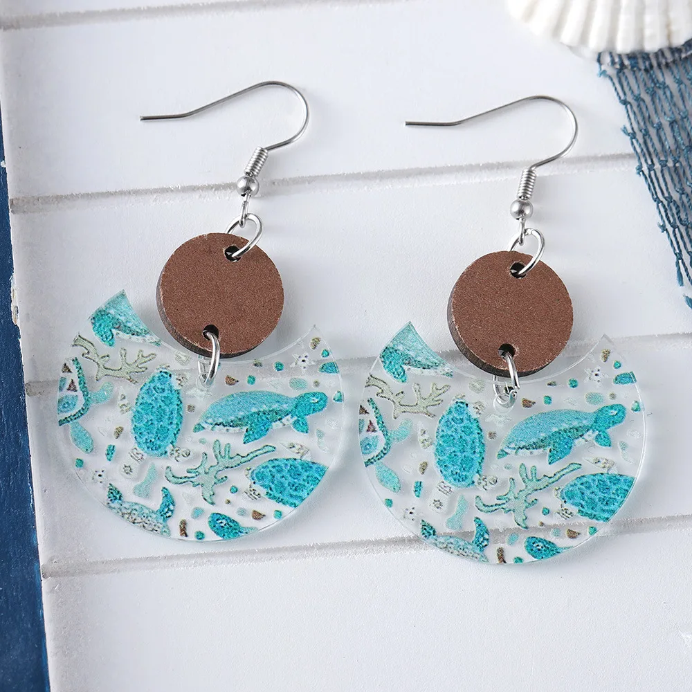 New Ocean Style Blue Sea Star Turtle Slippers Earrings Hawaii Beach Vacations Acrylic Earrings Beach Party Gifts