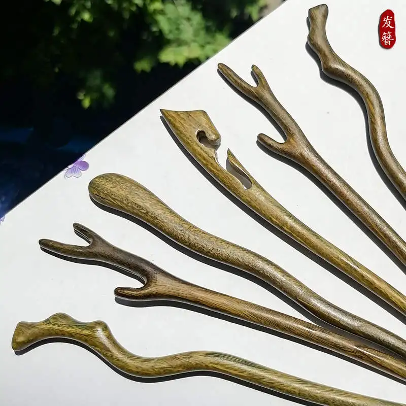 Natural Green Sandalwood Hand Carved Hairpin Collections L076