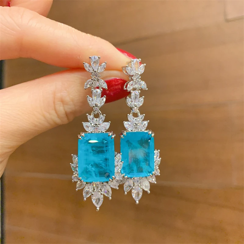 New Arrival Paraiba Tourmaline Necklace Pendant Ring Earrings High Carbon Diamond Women\'s Luxury Wedding Party Fine Jewelry Sets