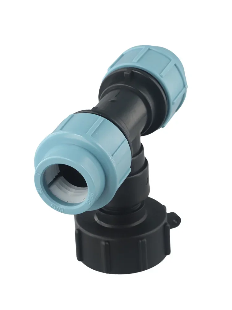 S60X6 Garden Coarse Thread IBC Tank Adapter Connector For 20/25/32mm PE Fittings Three-way Outlet Straight-through Valve