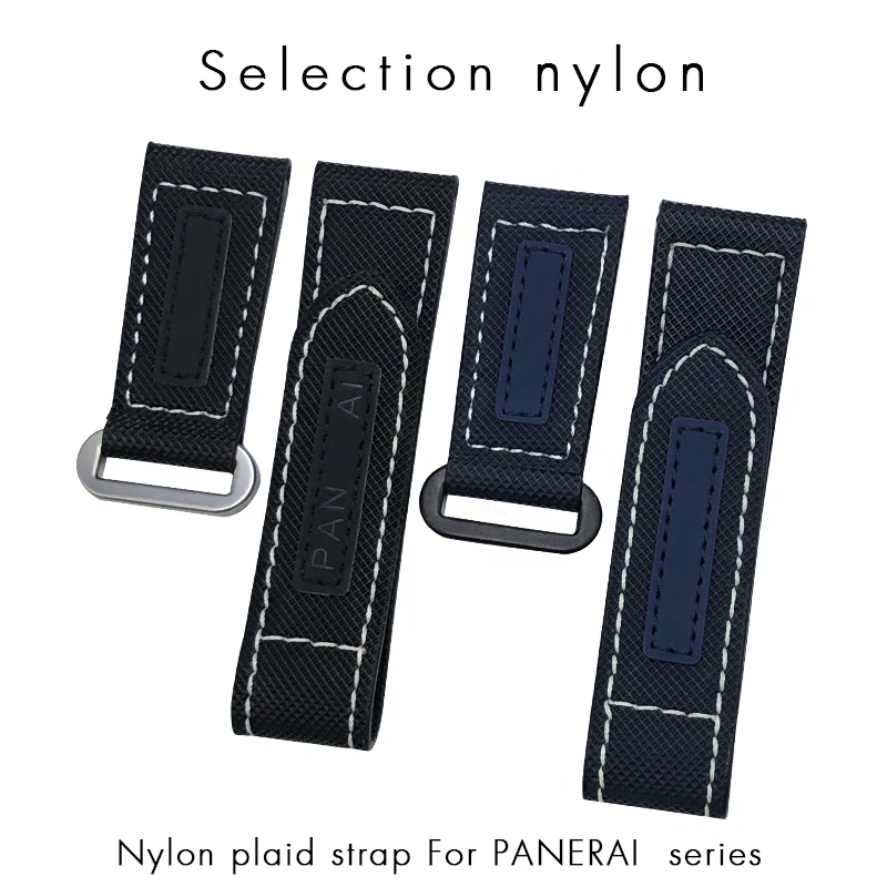 TINTAG PAM01119 PAM441 Nylon Fabric Watchband For Panerai Black Blue Canvas Leather Waterproof Watch Strap Accessories 24mm