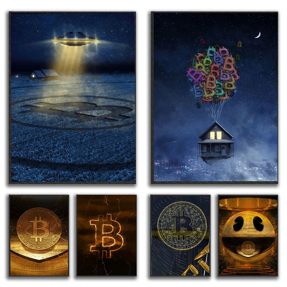 

Golden Bitcoin Posters And Prints Wall Art Money Picture For Canvas Paintings Decoration Modern Home Living Room Decor GIfts