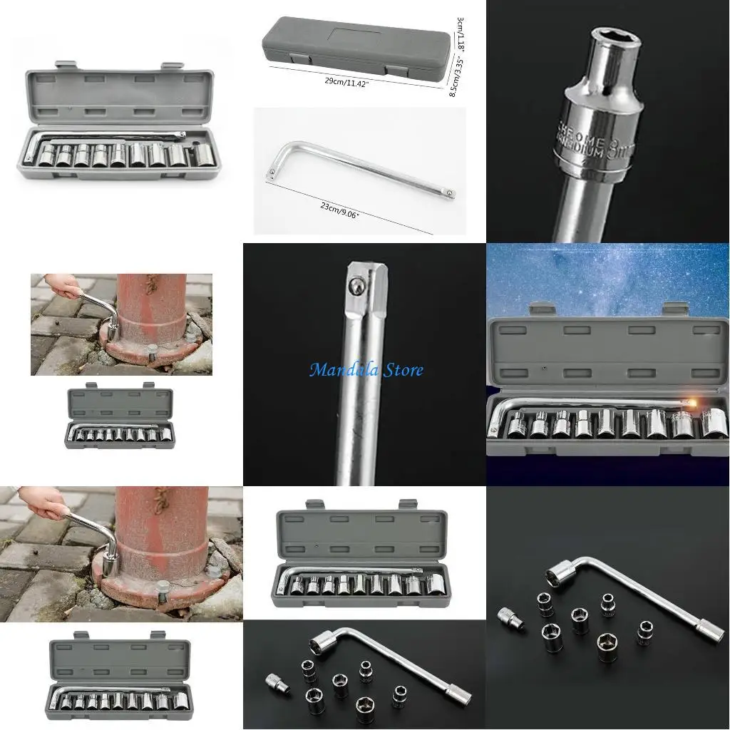 

U2JC 8-21mm for Automobile Motorcycle Repairing 10PCS Car Socket Sleeve Wrench Set