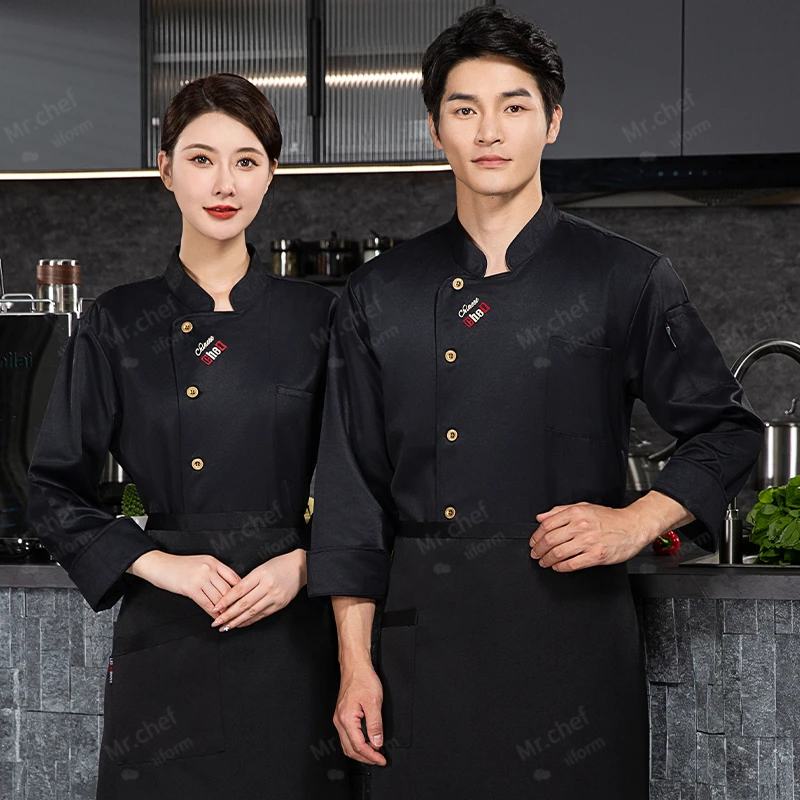 grey Hotel chef coat long sleeve chef jacket T-shirt chef uniform restaurant Cook uniform Bakery Breathable Cooking clothes logo