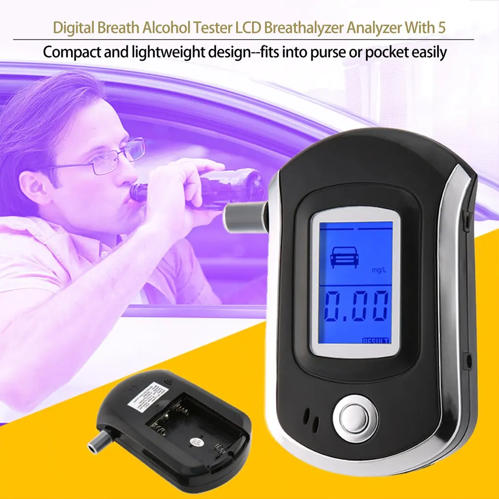 

New Digital Breath Alcohol Tester LCD Analyzer With 5 Mouthpiece High Sensitivity Professional Quick Response AT6000