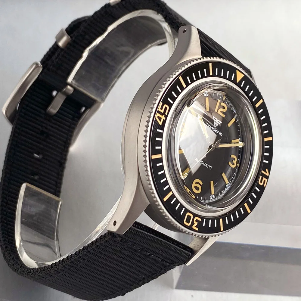 Zegarek automatyczny Custom Tandorio 40mm NH35A PT5000 50-Fathoms Retro Szkło Szafirowe Wodoszczelny do 200m Zielona Luminescencja Tarcza