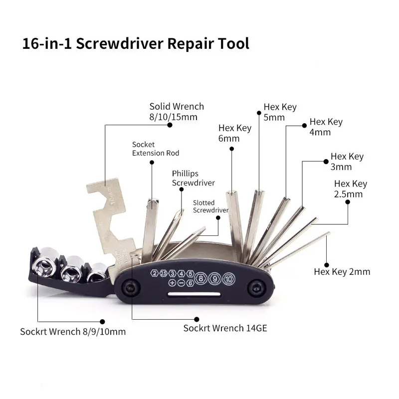 O50 Mountain Bike Bicycle Multi-function Tool Combination Tool Repair Tool Tire Repair Tool Set Mini Air Cylinder Tool Box Set