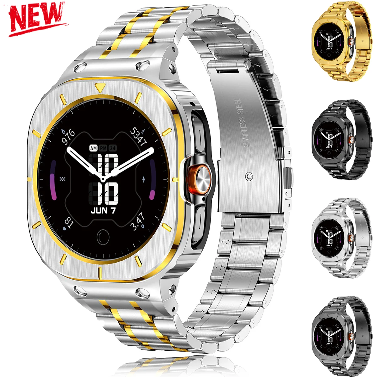Luxury Modification Kit for Samsung galaxy Watch ultra2025/7ultra 47mm Gold Silver Black Case+Strap for Galaxy ultra 47mm Bumper