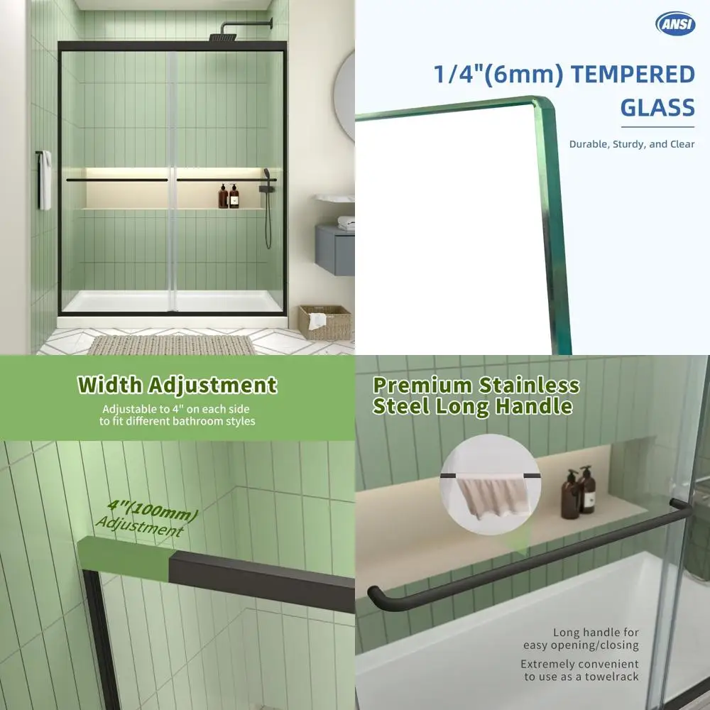 

70" high x 50-54" wide semi-frameless double sliding shower door with 6mm clear tempered glass