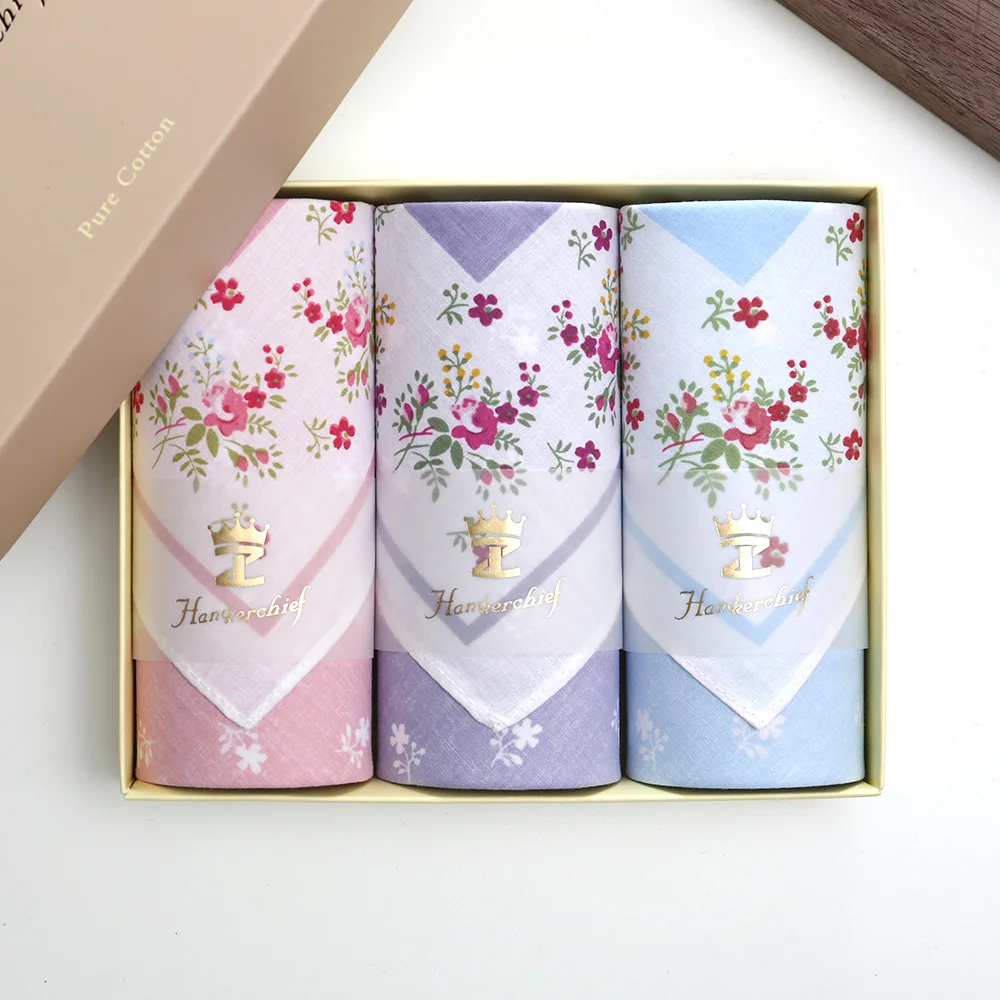 

Women's Floral Cotton Handkerchiefs, 43cm Soft Absorbent Printed Pocket Squares Ideal Wedding Favors & Daily Use
