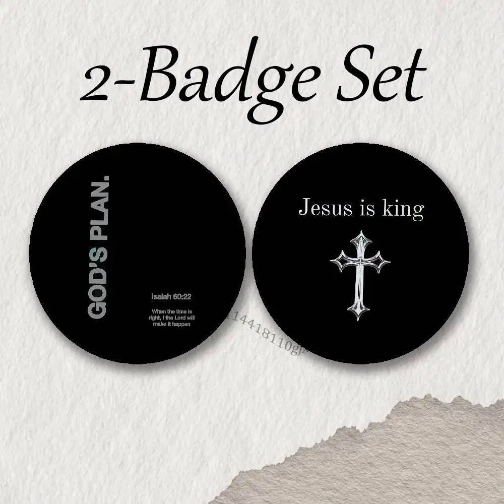 JesusBible Verse ChristianAesthetic Round Brooch 2pieceSet Enamel Pins Trendy for souvenir gift Merch Collectible Clothing Decor