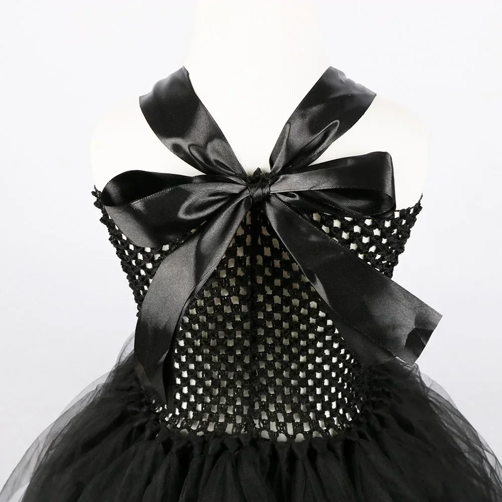 Halloween Mädchen Dunkles Cosplay Tutu-Kleid Kinder Teufel-Kostüm mit Flügeln, Horn-Stirnband und Zepter für Karneval und Kostümparty – Detail 8