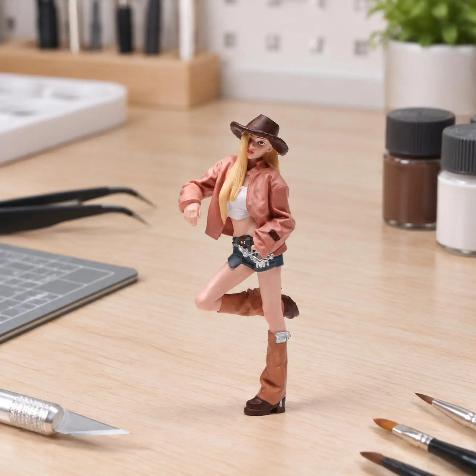 Energetic Cowboy Figurine Resin Miniature Scene Piece for Model Diorama Layouts and Hobbyist Craft Projects