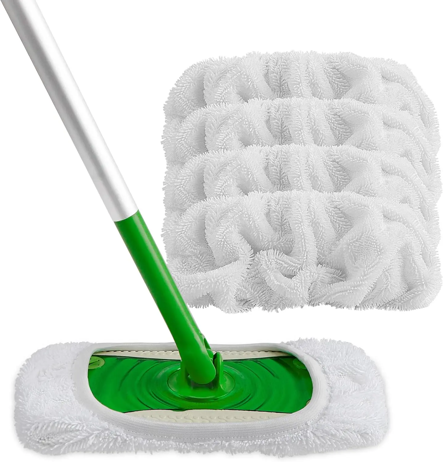 

Reusable Microfiber Mop Pads Compatible with Swiffer Sweeper, Washable for Wet & Dry Floor Cleaning, Pack of 4 White