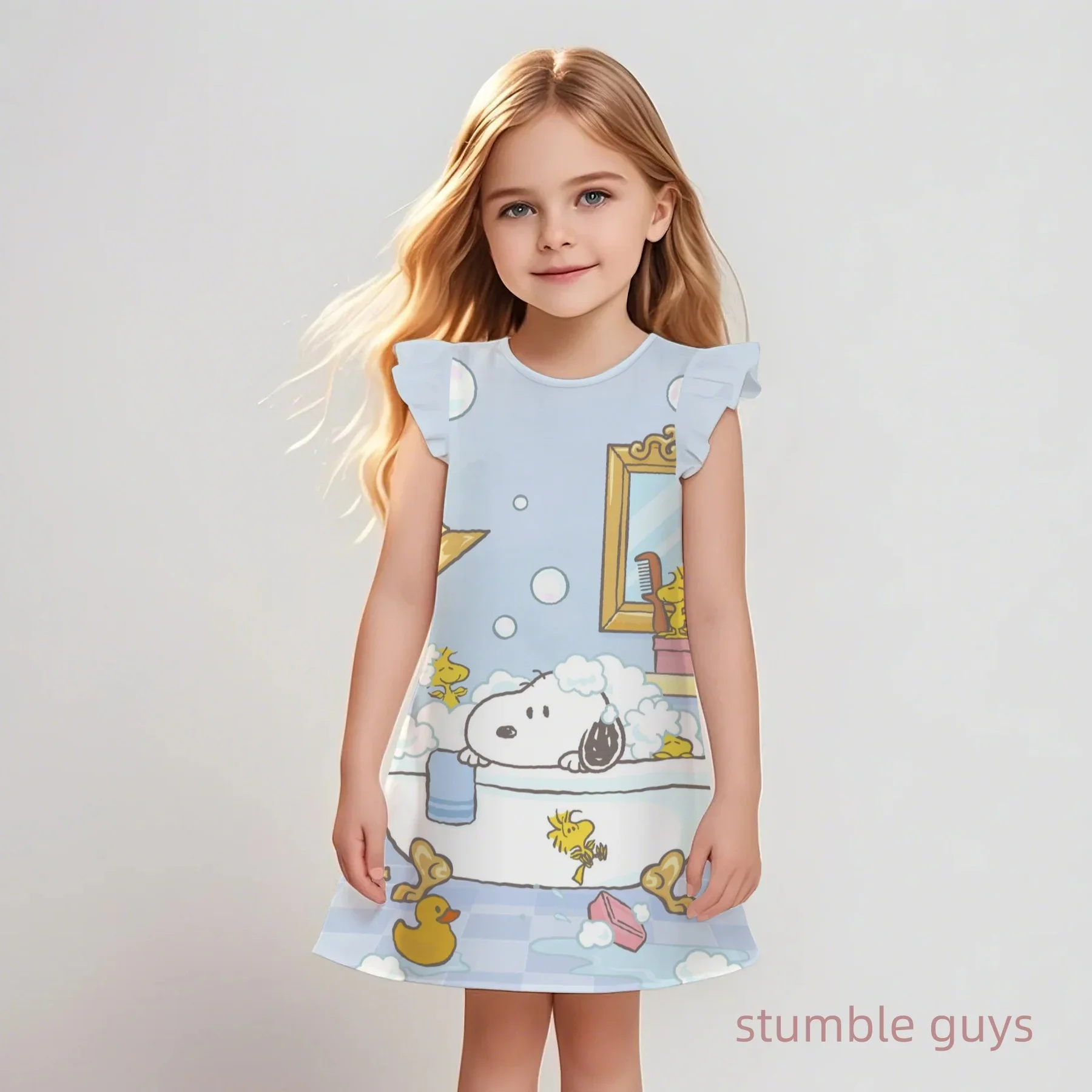 

2025 Disney Cartoon Minnie Mouse Printed Dress Girls Summer Fashion One-piece Flying Sleeve Dress Kids Daily Casual Short Sleeve