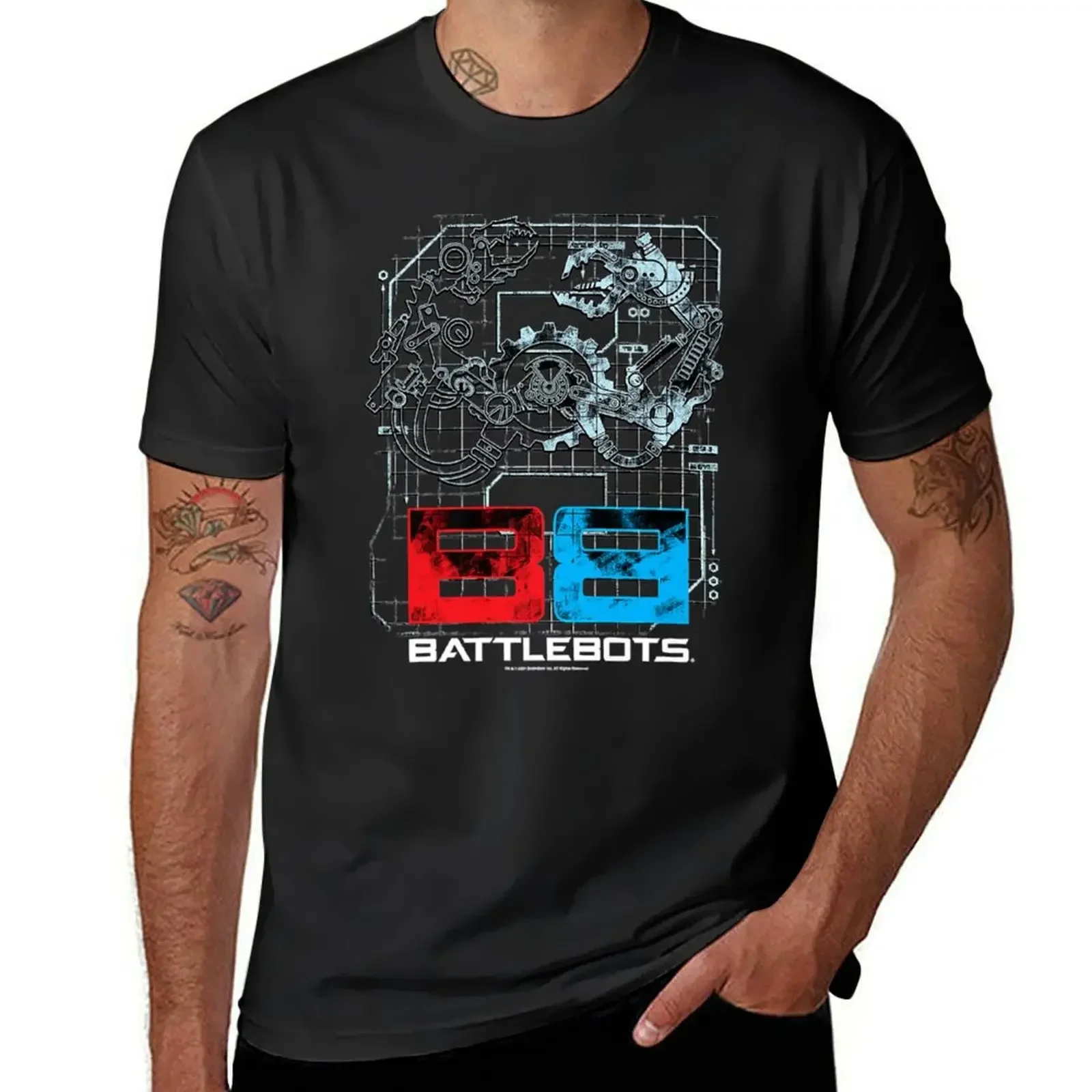 Battle_Bots Robot Schematics Logo T-Shirt blacks oversizeds customs tops big and tall t shirts for men