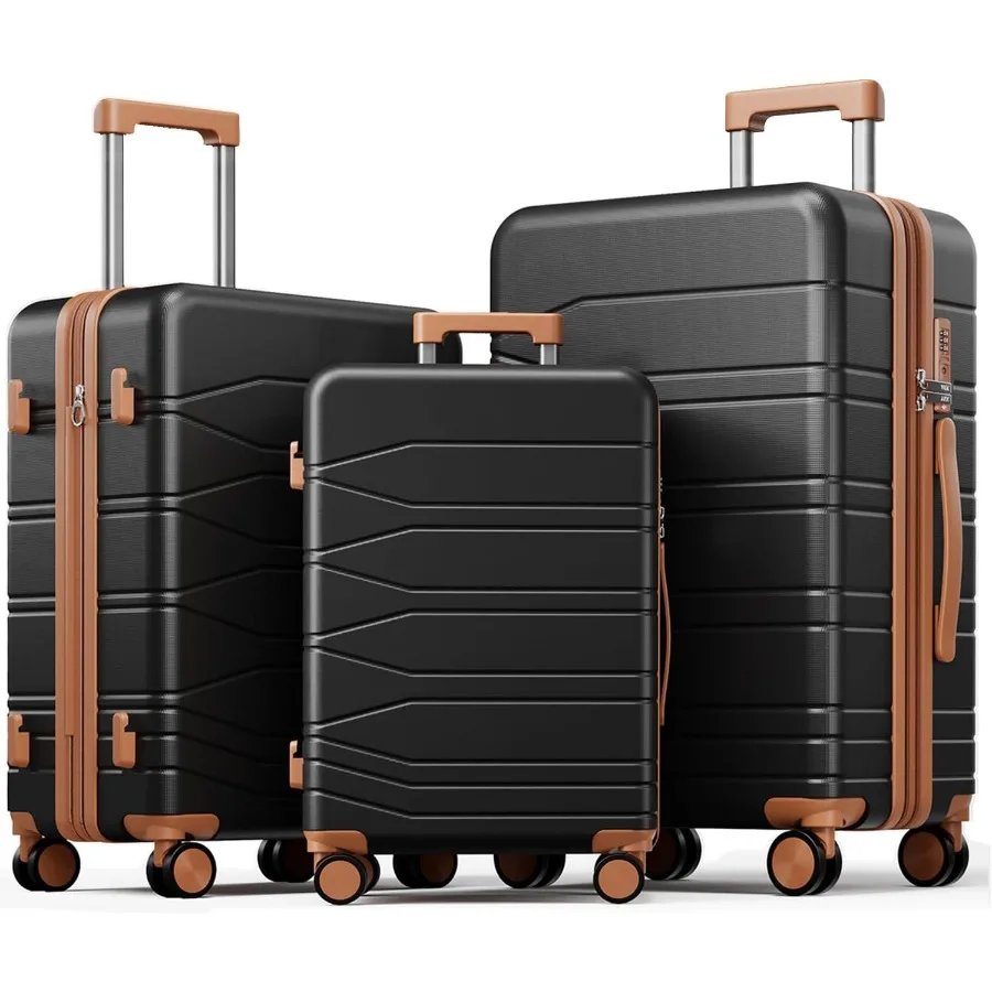 3 Pcs Expandable Luggage Set Suitcases with Wheels Hardshell Large