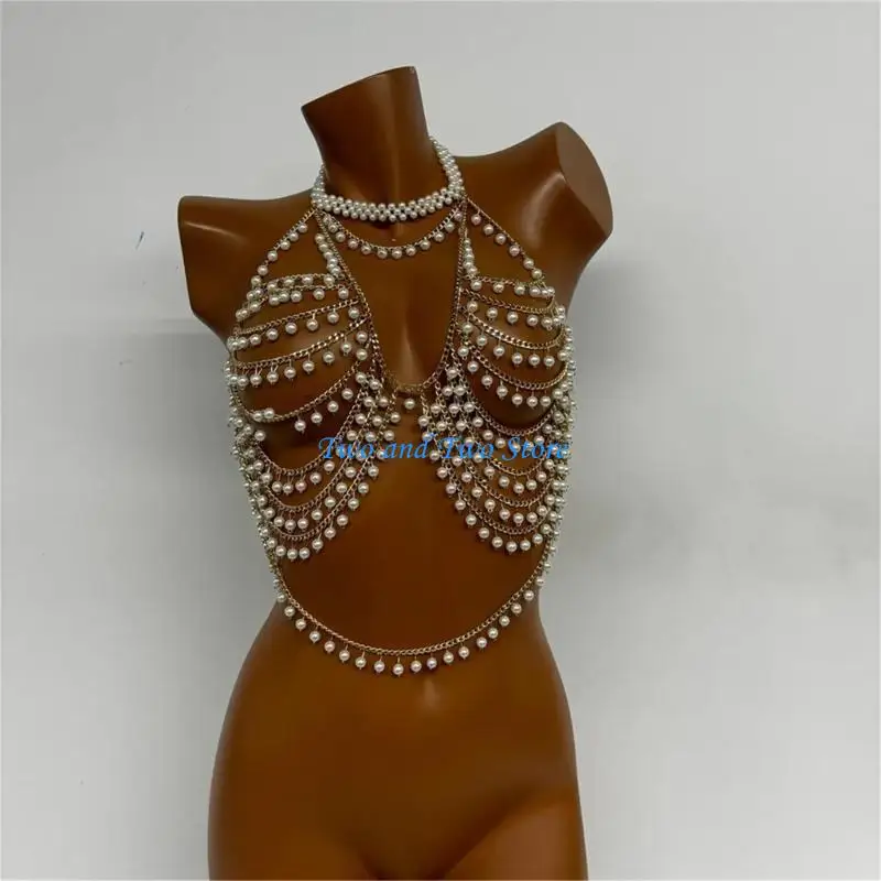 Hx6f لؤلؤة خارجة خارجة خارقة سترة جسم المجوهرات سلسلة الصدر للتجمعات المسائية