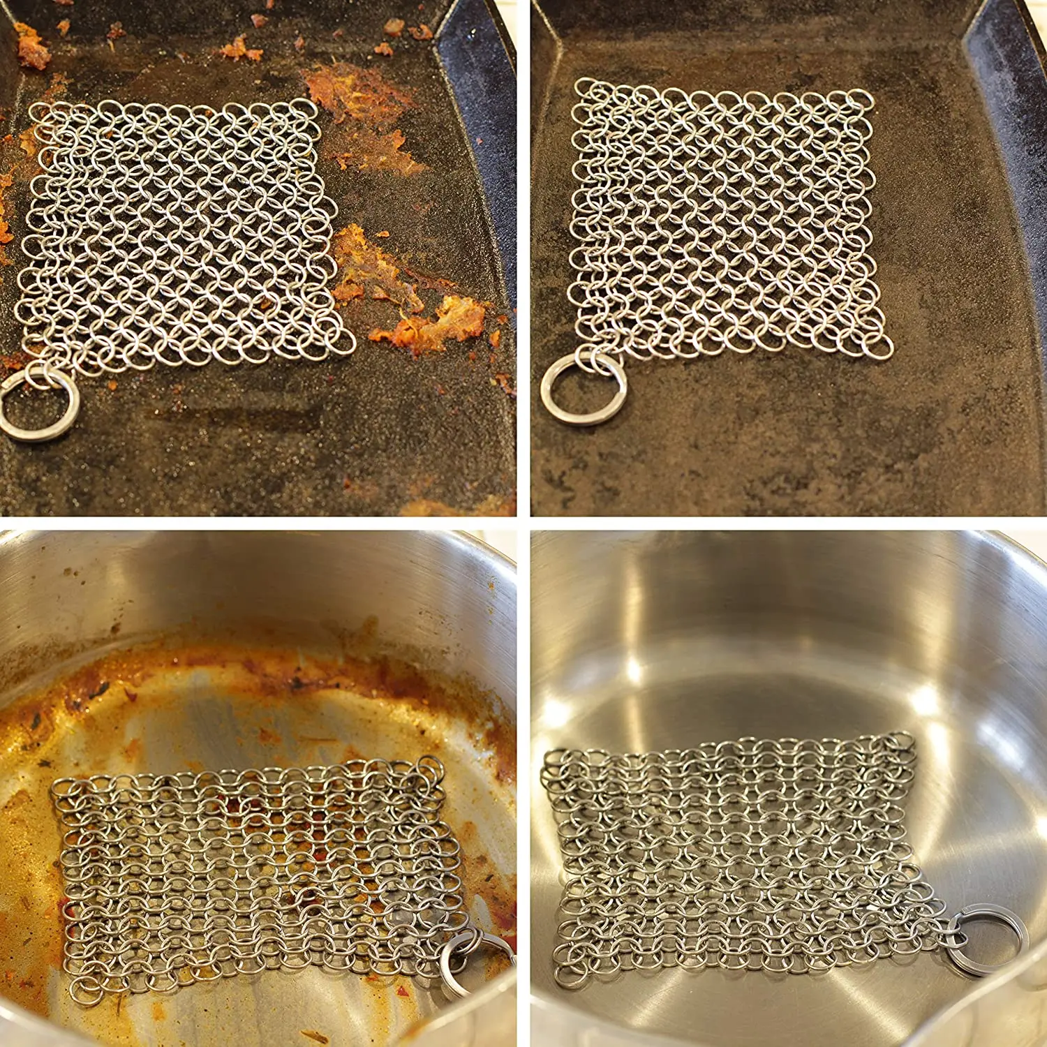 Leeseph Kitchen Cleaning Ring Stainless Steel Cleaner Chainmail Scrubber Accessories Reusable Washing Net Cleaning Tool for Home