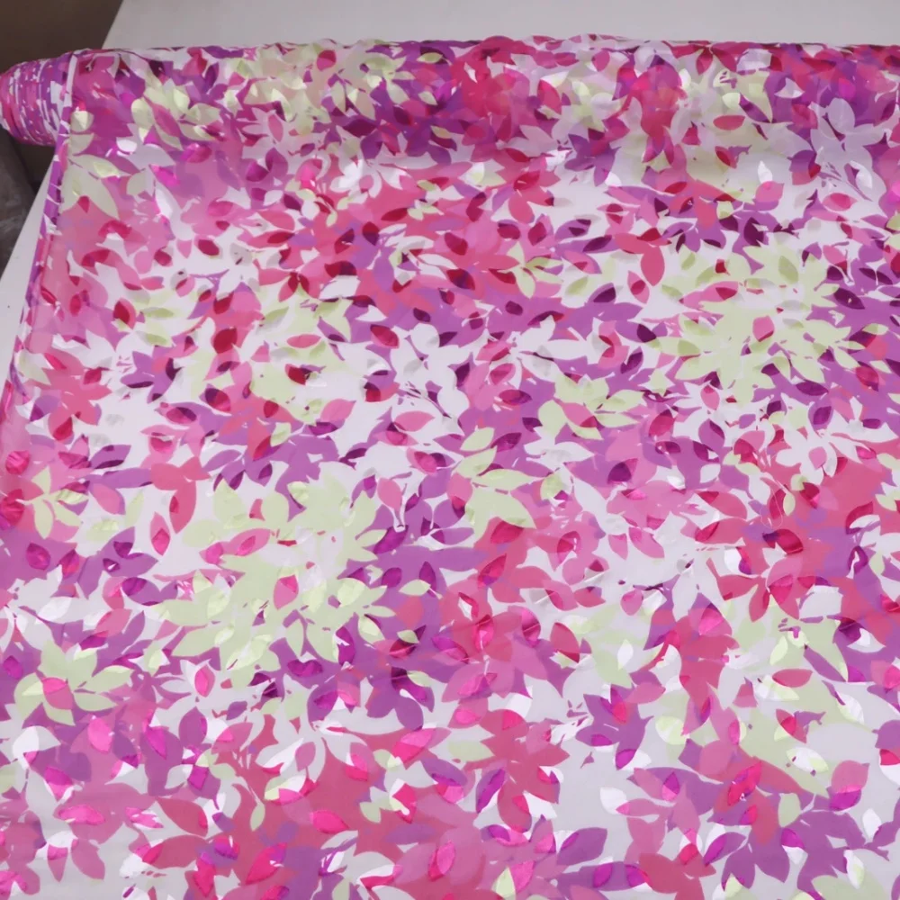 Newest Shiny Pink Flowers Cheap Price Comfortable Silk Burn Out Fabric Breathable for Women Custom Cloth Evening Dress Scarf