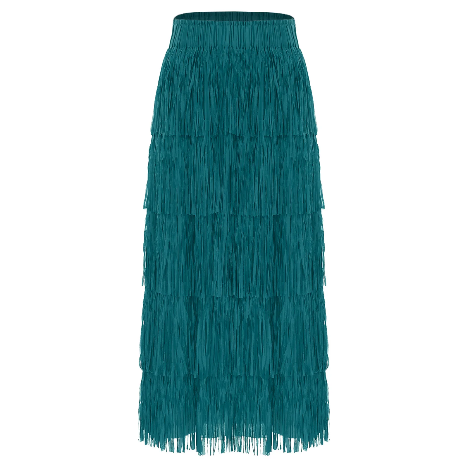 Womens Elegant Tiered Fringe Skirt Latin Jazz Dance Dresses Casual High Waist Midi Skirts for Party Club Work Vacation Travel