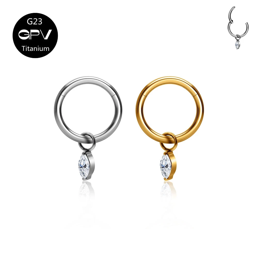 G23 F136 Titanium Earrings Closed Loop Pendant Horse Eye Zircon Nose Ring Male Female Perforated Jewelry Nasal Diaphragm Ring