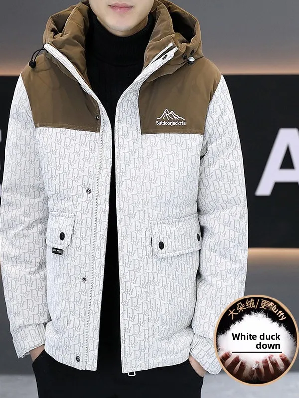 

Faionable Thiened Hooded Men's down Jaet New Arrival Color Blo Design Warm Polyester Fabric Regular Fit Outerwear