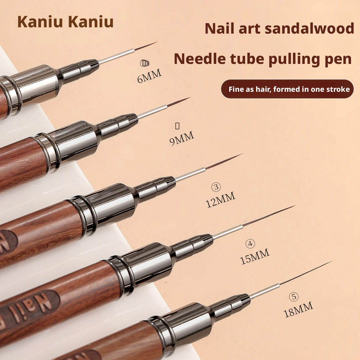 Kaniu Nail Art Sandalwood Needle Tube Pulling Pen Wooden Nail Art Liner Brush for Thin Details DIY Painting Brush Drawing Lines