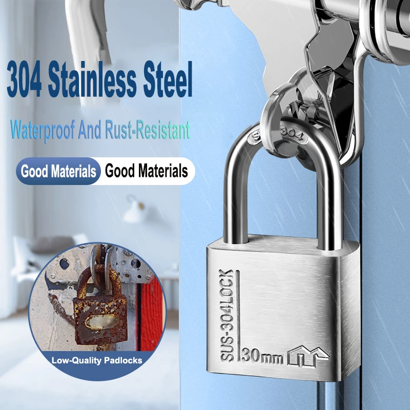 

Stainless steel padlock household locks anti-theft anti-pick locks dormitory waterproof rustproof locks lockers With 1Keys
