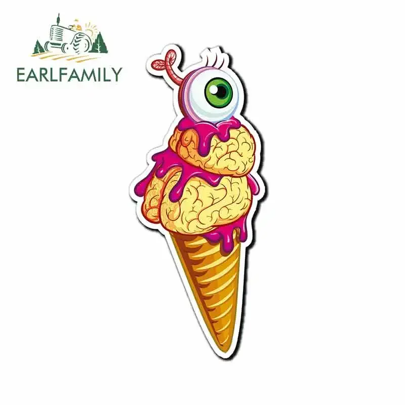 EARLFAMILY 13cm x 13cm Ice Cream Eye Brain Zombie Car Sticker Funny Demon Food Bumper Decals Fashion Occlusion Scratch Decor