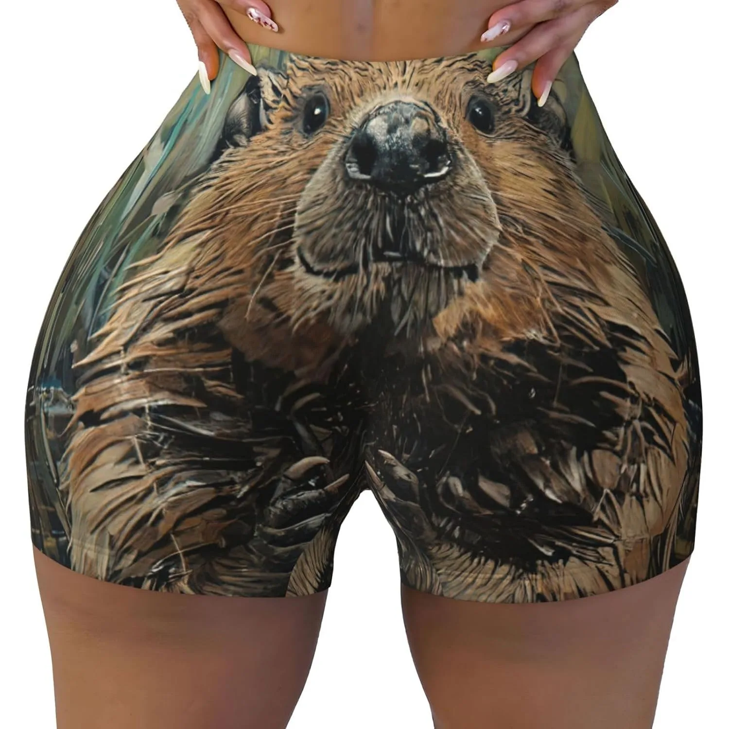 Capybara Print Flexible Elastic Summer Comfy Gym Shorts High Waisted Contour Exercise Running