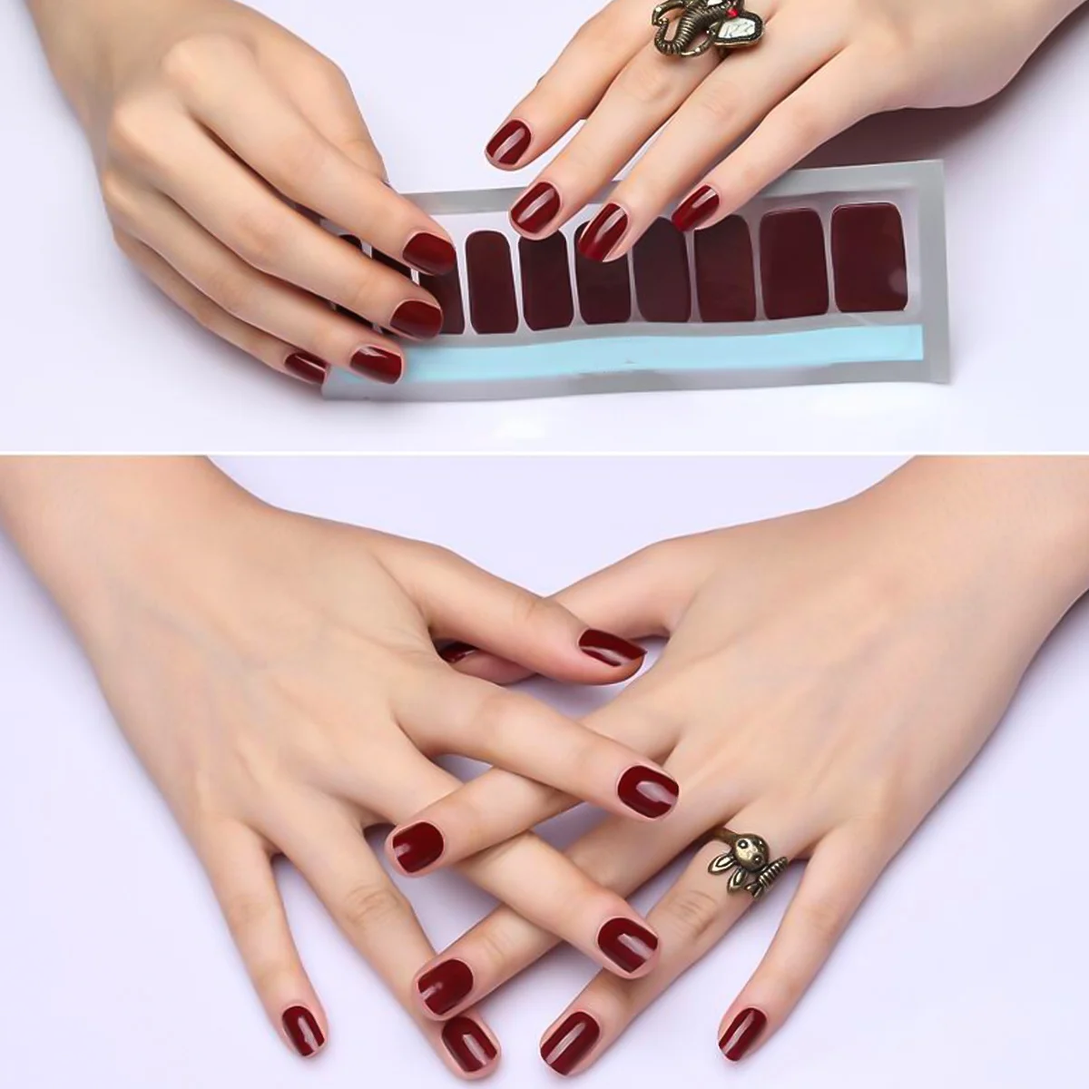 20Pcs Nail Sticker Durable Flame Red Solid Color DIY Manicure Accessory Women Nail Art Sticker for Party Birthday Holiday