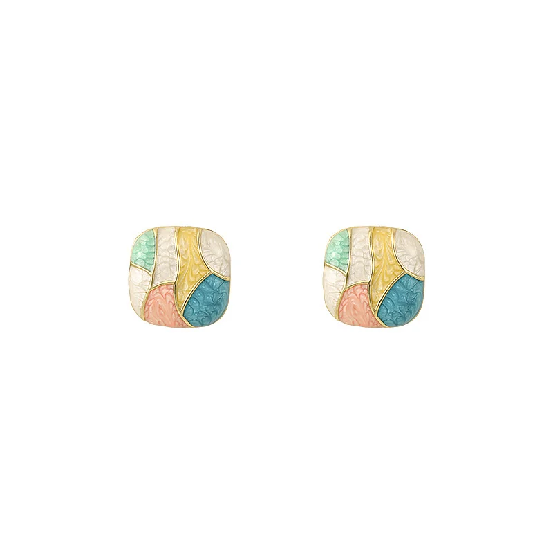 New Premium Candy Colorful Enamel Geometric Square Stud Earrings 2024 Women\'s Fashion Jewelry Party Sweet Accessories for Girls