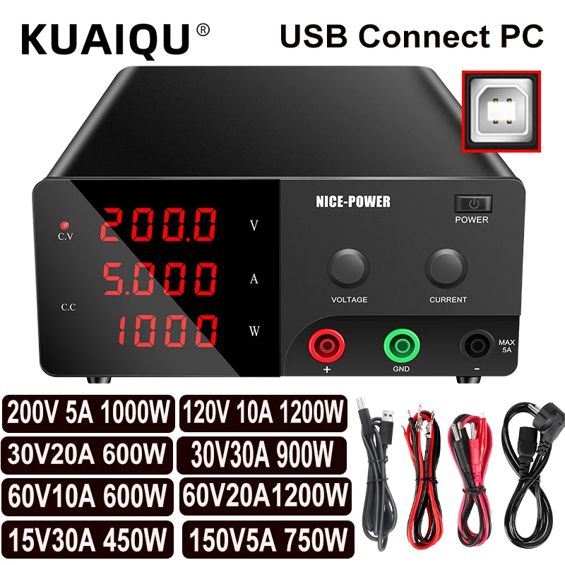 USB Software Digits High Power DC Power Supply 200V 100V 60V 30V 150V 15V Bench Power Supply Adjustable, Laboratory Power Supply