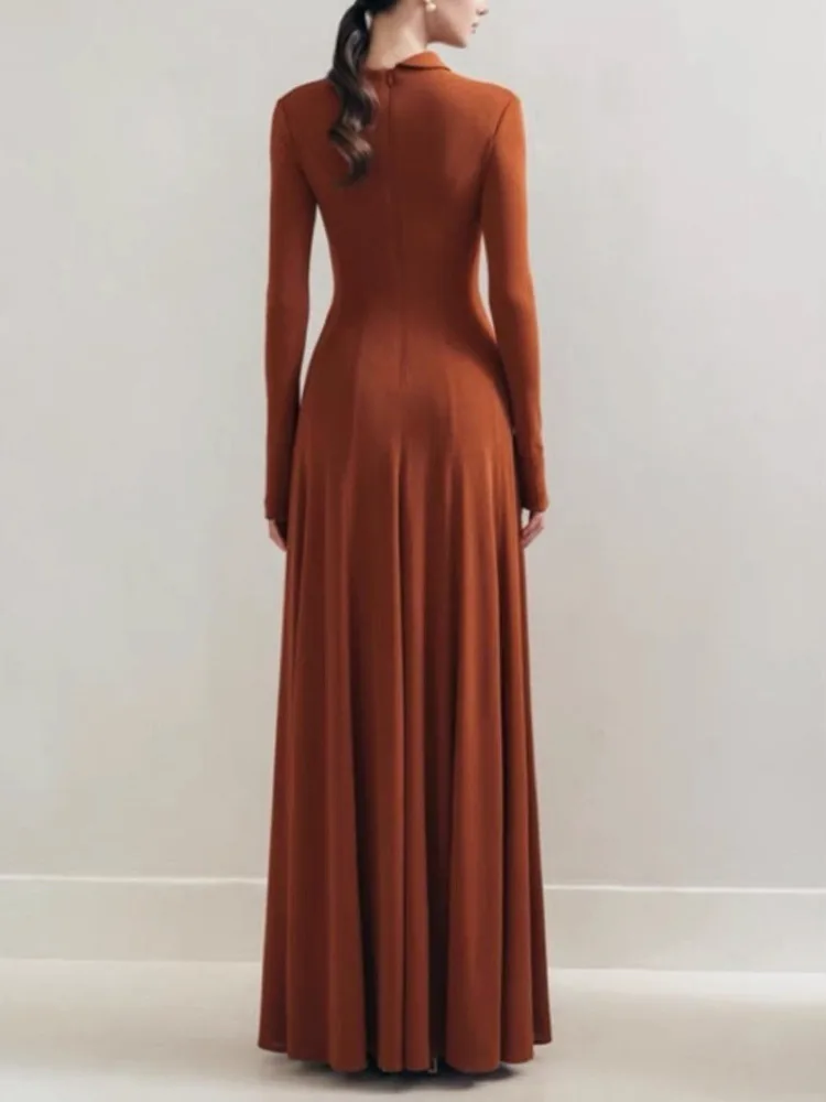 EAEOVNI 3D Fiore Impiombato Design Vestito Delle Donne di Lusso Del Partito di Colore Solido A Vita Alta Pieghe Abiti Lunghi Elegante 2025 Nuovi Abbigliamento